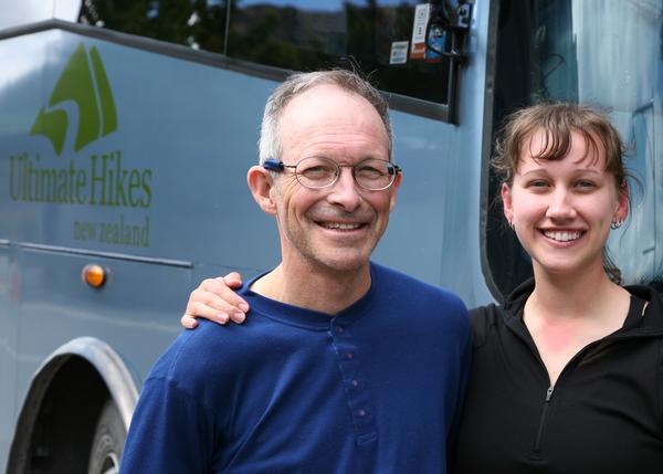 Bruce Richards with daughter Kiri Richards at the conclusion of their Routeburn trip